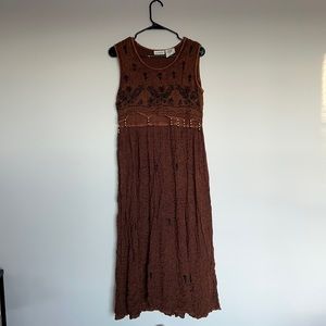 brown maxi dress with black and bead detailing!